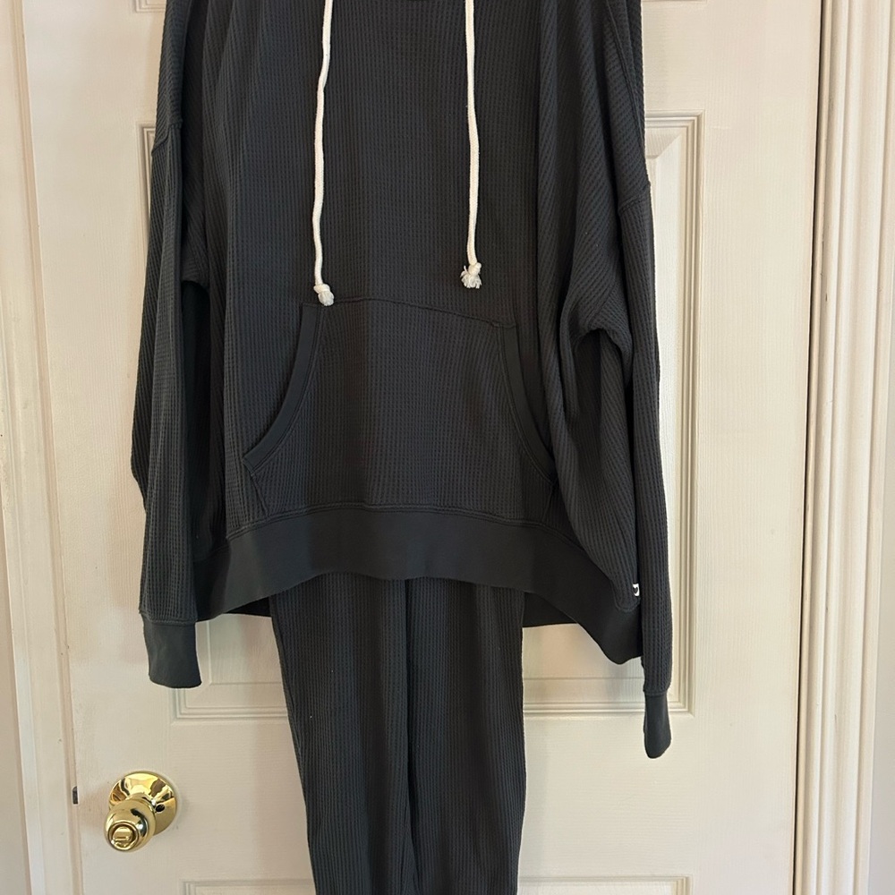 Aerie Charcoal Waffle Knit Hoodie